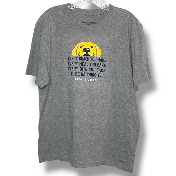 Life Is Good Gray Yellow Dog Graphic Tee Shirt Every Snack You Make Mens Sz M - Picture 1 of 6